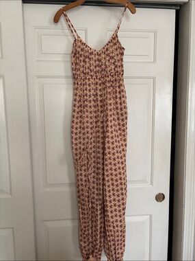 Tory Burch Block Print Spaghetti Strap Jumpsuit - Peach and Mauve